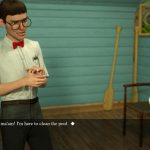 The pool boy arrives